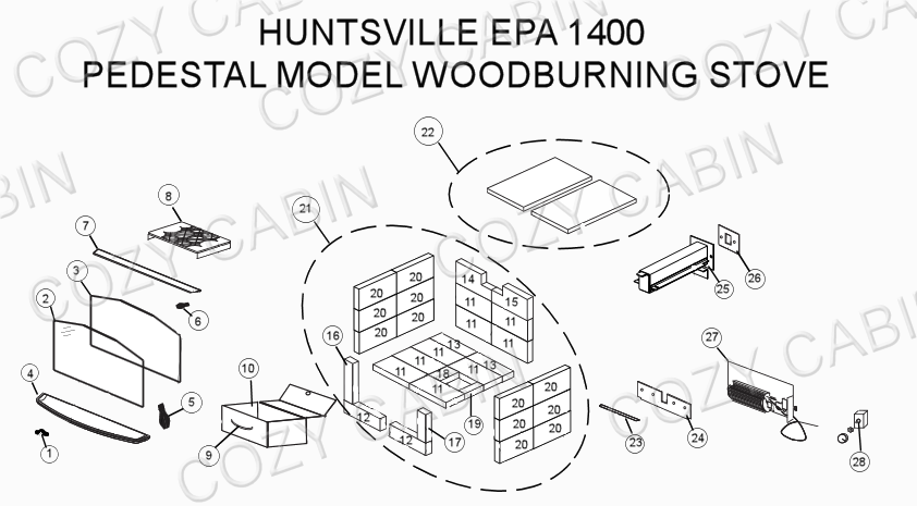 Huntsville 1400 Pedestal Wood Burning Stove (1400P) #1400P